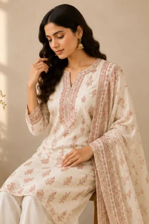 Ivory Blossom Kurti