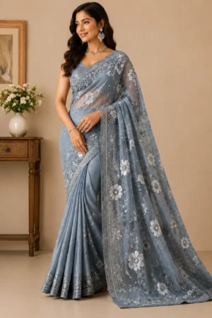 Silver Bloom Saree