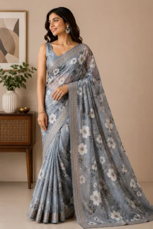 Silver Bloom Saree